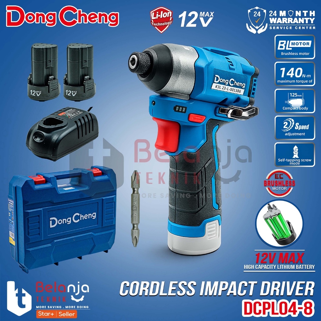 Bor Obeng Impact Driver Cordless 12V Brushless dengan Baterai