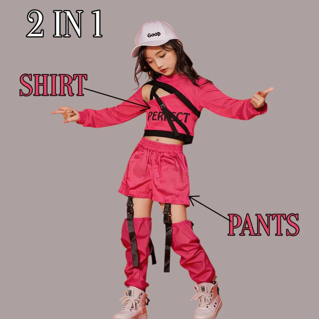 YUNA SETELAN BAJU DANCE KOSTUM FASHION SHOW ANAK PEREMPUAN 2 IN 1 HIP HOP KPOP KOREAN STYLE USIA 3-1