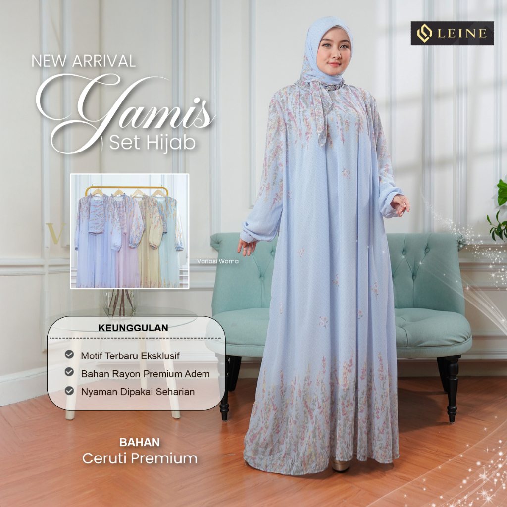 LEINE Gamis Ceruti Premium Set Hijab Original | Gamis Muslimah Elegant Adem Jumbo Dress Wanita Kekin