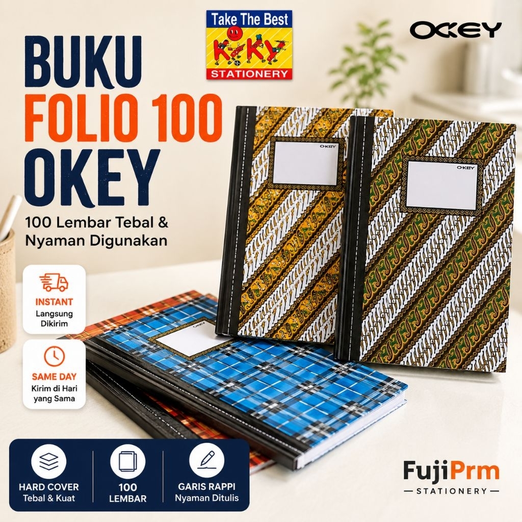 Buku Folio Hardcover OKEY 100 Lembar Original | Buku Tulis Folio Besar Sekolah Kantor Cover Tebal