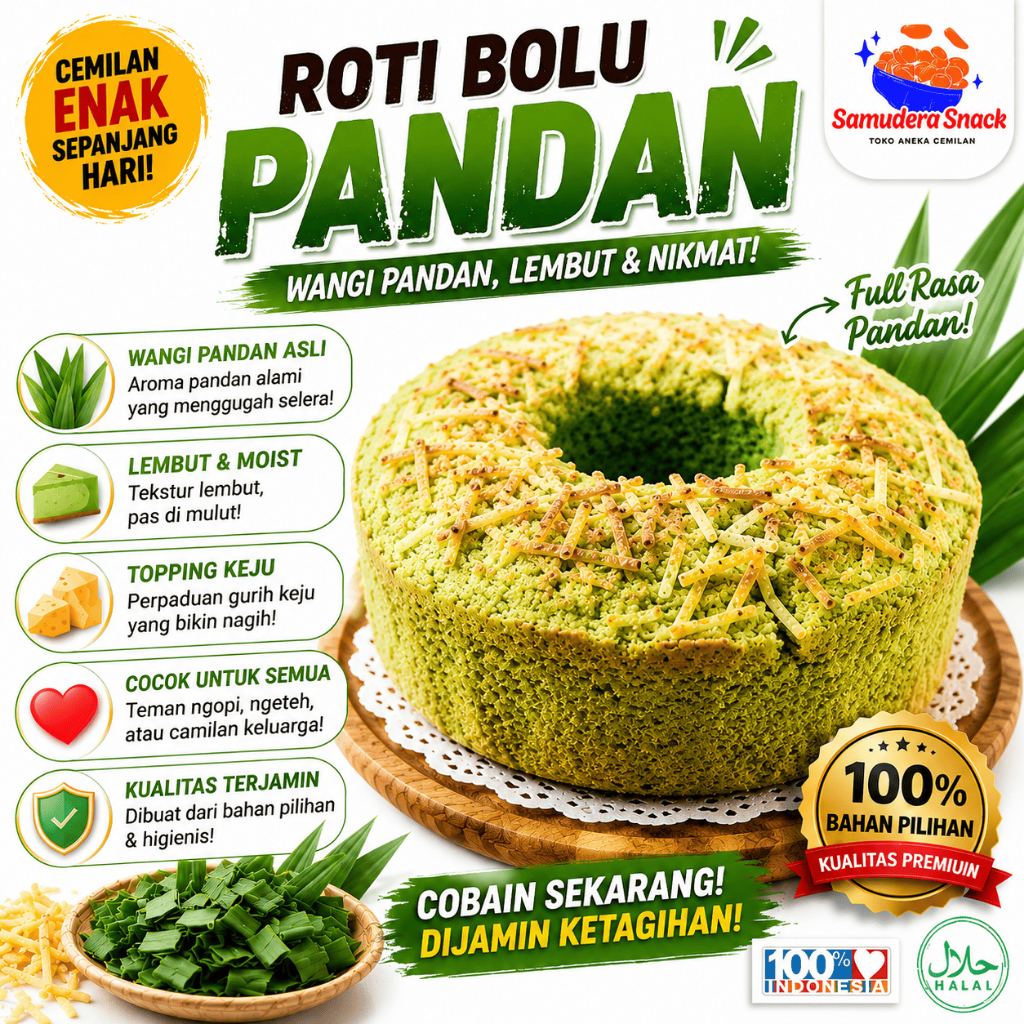 ROTI BOLU PANDAN Lembut Wangi Pandan Asli & Bikin Ketagihan