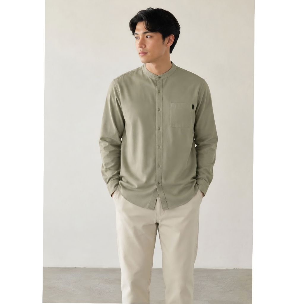 Men's long sleeve sage green Shanghai shirt/kemeja pria branded original/kemeja pria terbaru