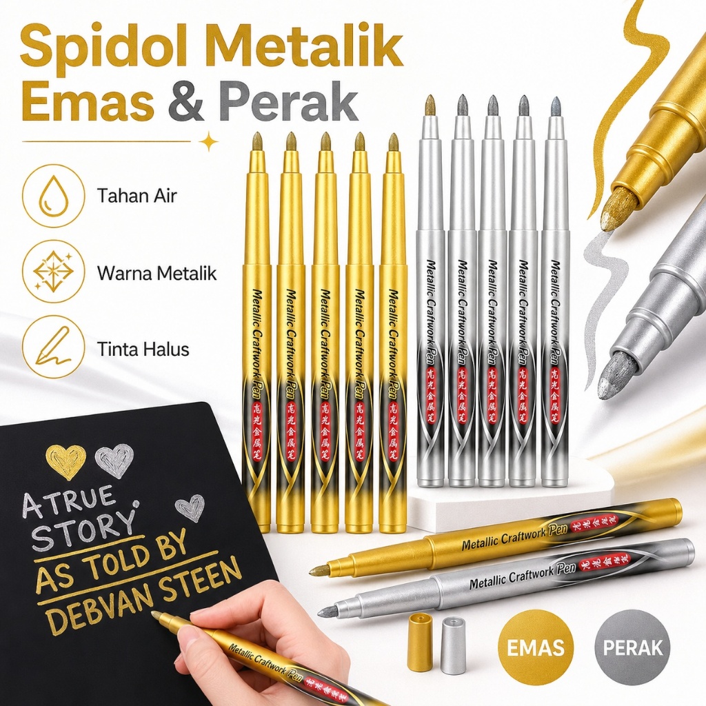 Spidol Tinta Emas & Perak Tahan Air | Pena Kaligrafi Logam Gloss Tinggi untuk Seni & Kerajinan