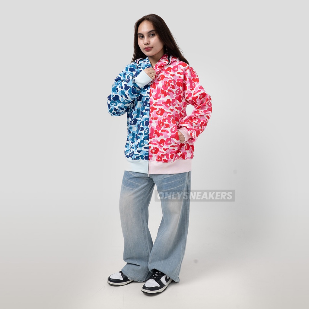 BAPE ABC CAMO CRAZY SHARK FULL ZIP HOODIE BLUE PINK