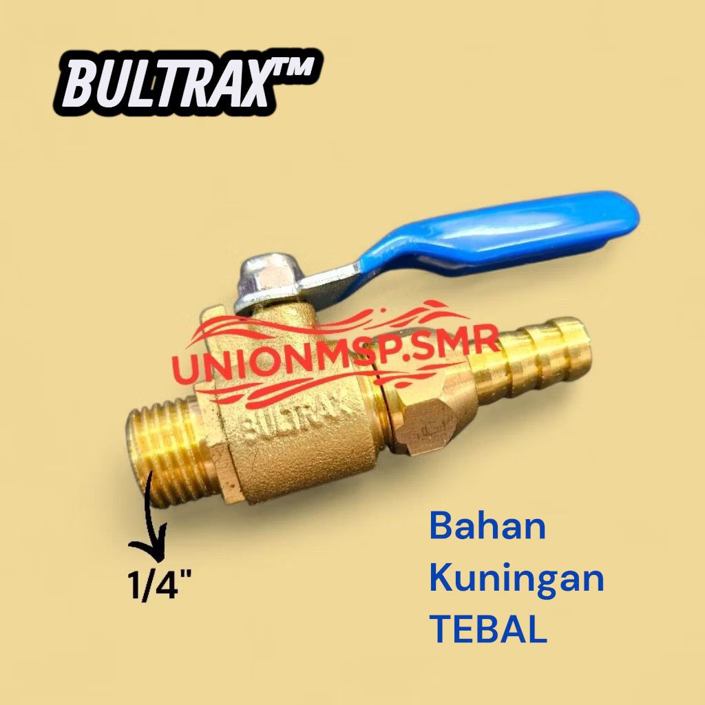 BULTRAX Kran Ball Valve Mini Kuningan 1/4" Drat Luar x Selang Nepel Kuningan Stop Keran Angin Air Ko