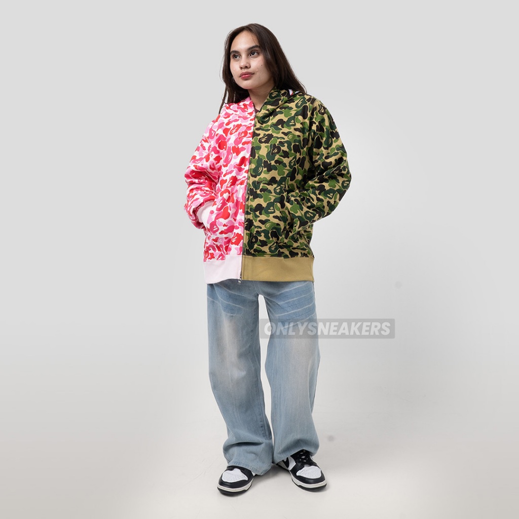BAPE ABC CAMO CRAZY SHARK FULL ZIP HOODIE PINK GREEN