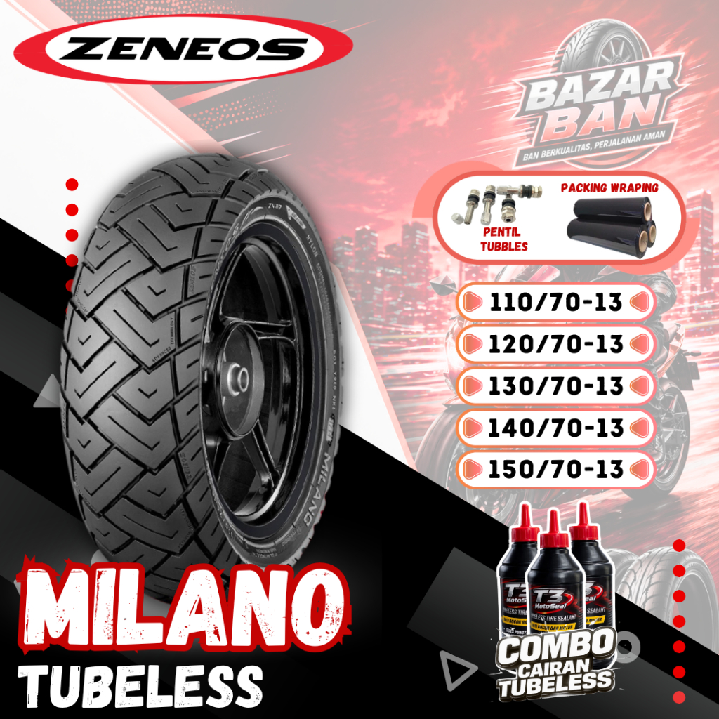 (PRODUKSI TERBARU) BAN ZENEOS MILANO TUBELESS RING 13 ( 110/70-13 / 120/70-13 / 130/70-13 / 140/70-1