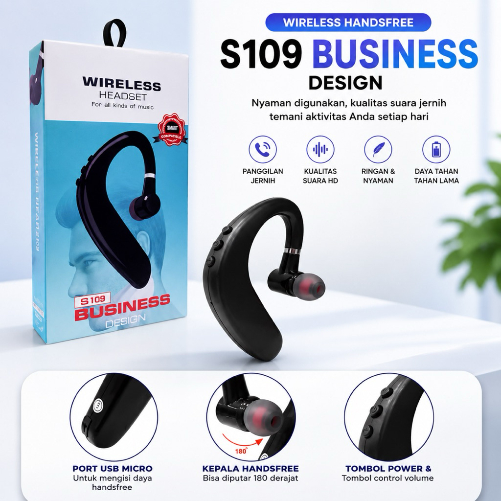 Handsfree Bluetooth Headset Bluetooth S109 Earphone Bluetooth Wireless GM-001