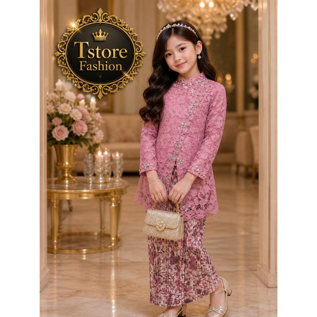 Set Kebaya janggan anak perempuan tanggung umur 4-12 tahun kebaya anak brokat kebaya wisuda anak keb