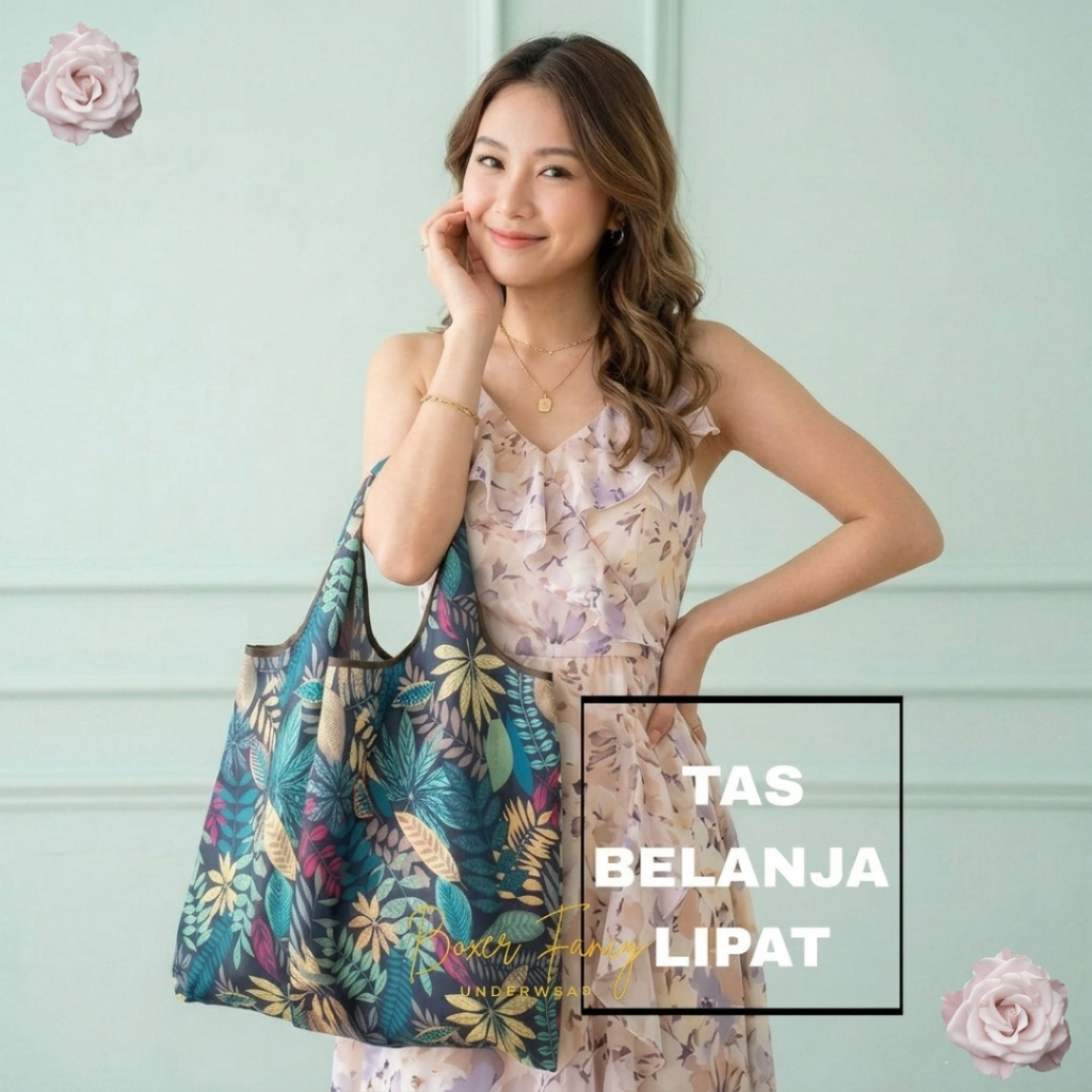 Tas Belanja Lipat - Shopping Bag Lipat - Travel Bag Kantong Belanja Serbaguna Premium