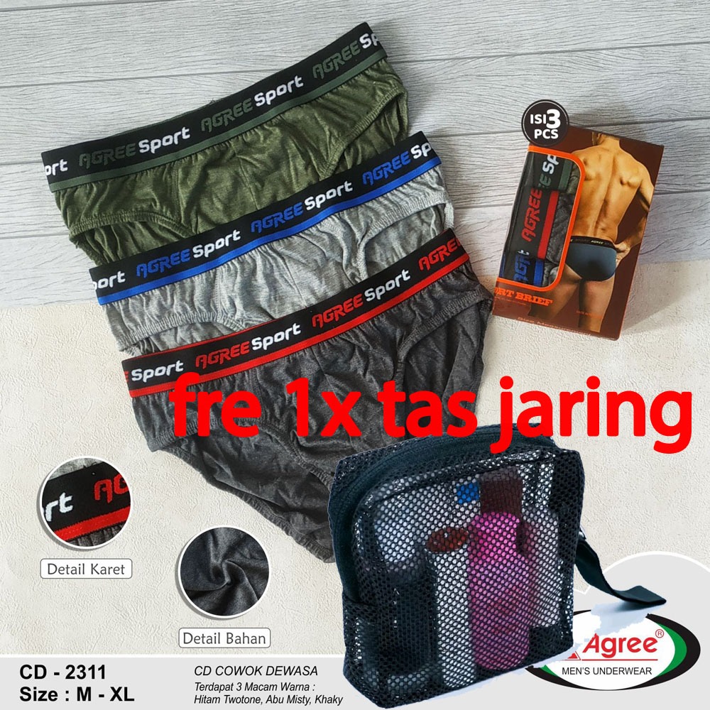 Agree Sport Art 2311 3psc Celana Dalam Pria Fre tas jaring pouchbag