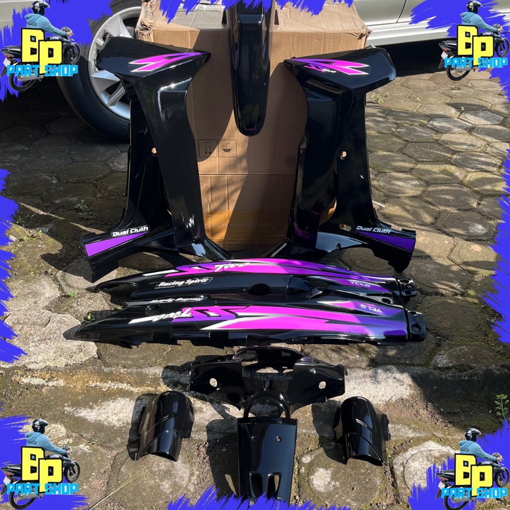 Body Set F1Z R SsTwo Hitam Striping Ungu