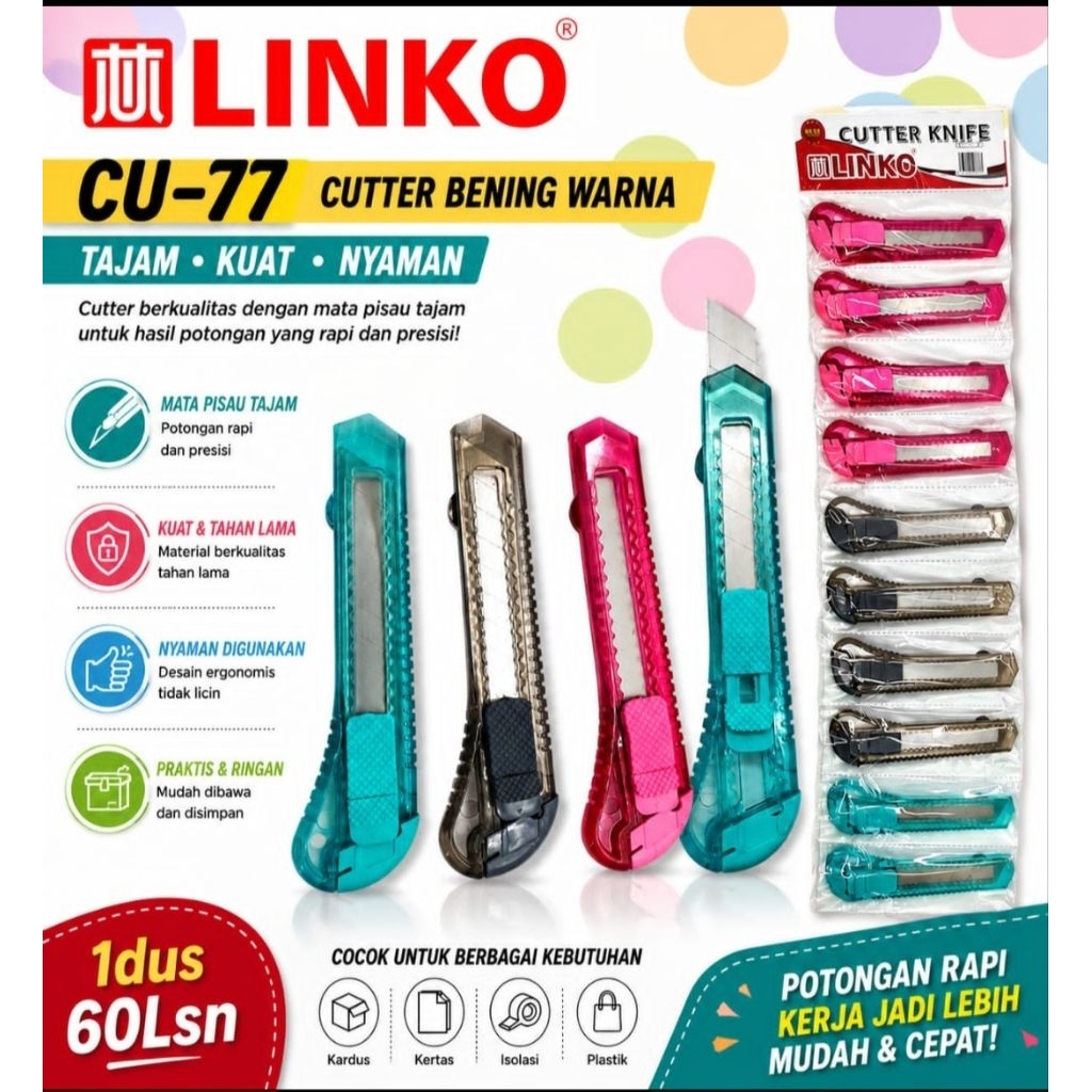 Cutter Besar Renteng | Cutter Transparan LINKO CU-77[ 1 Renteng ]
