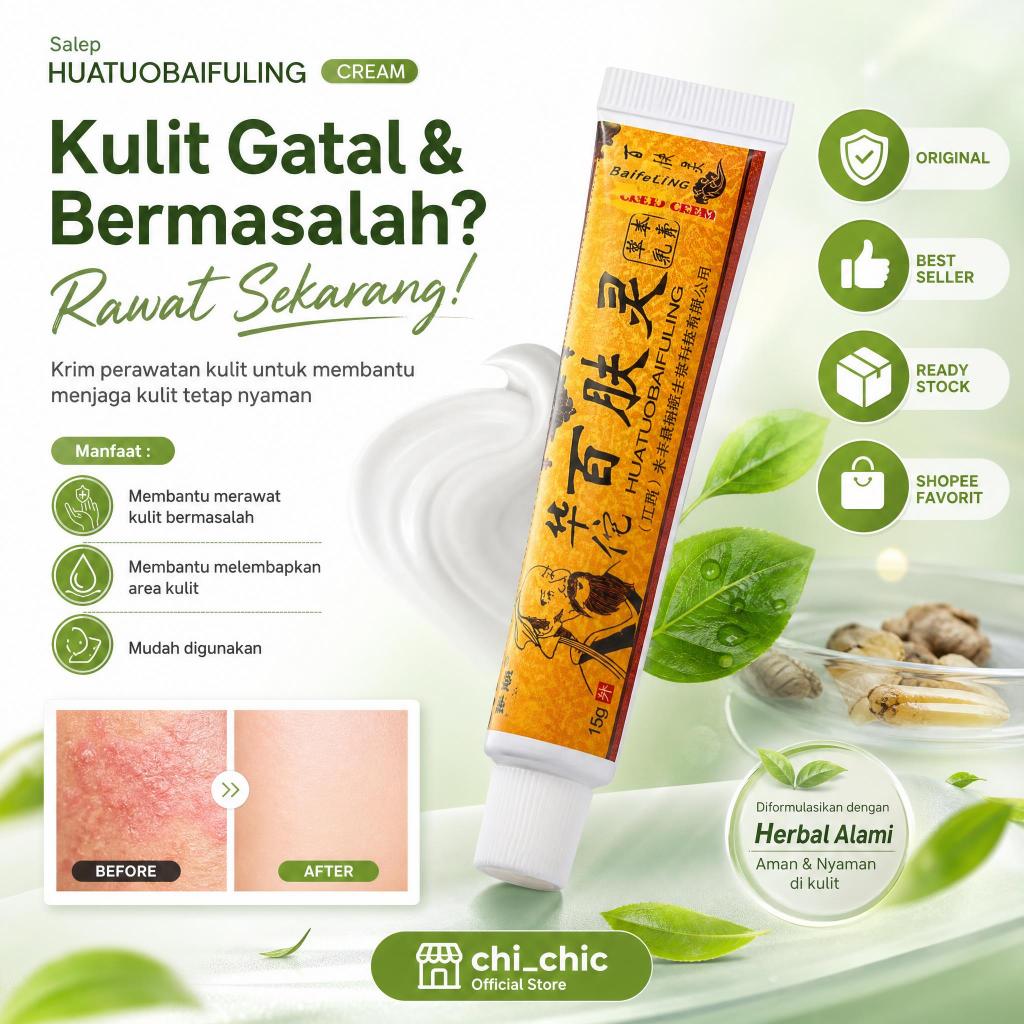 Salep Huatuobaifuling Cap Orang Tua Original Obat Gatal Kulit Eksim Panu Kurap Jamur Alergi Selangka