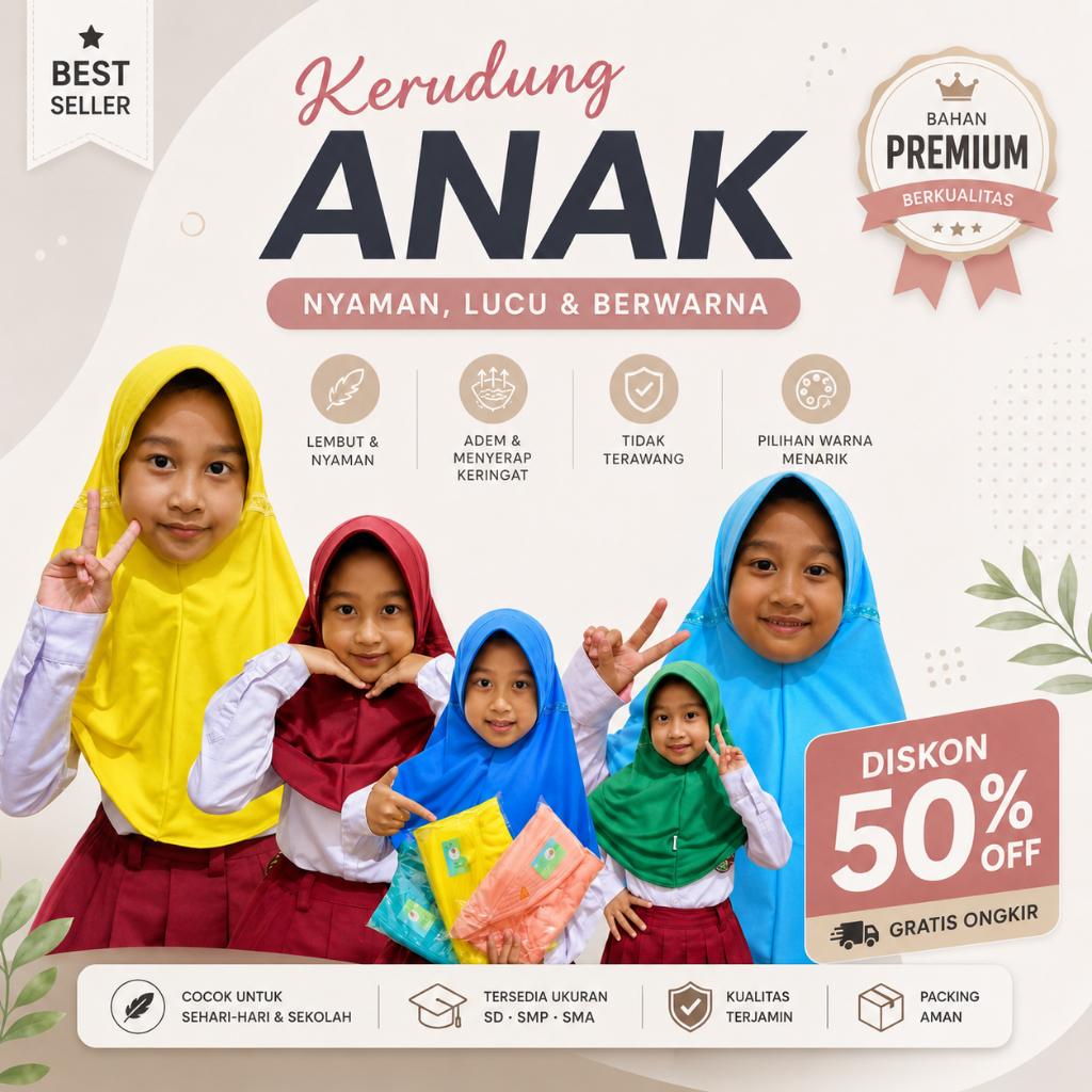 Jilbab Instan Rabbani untuk sekolah TK-SD-SMP-SMA