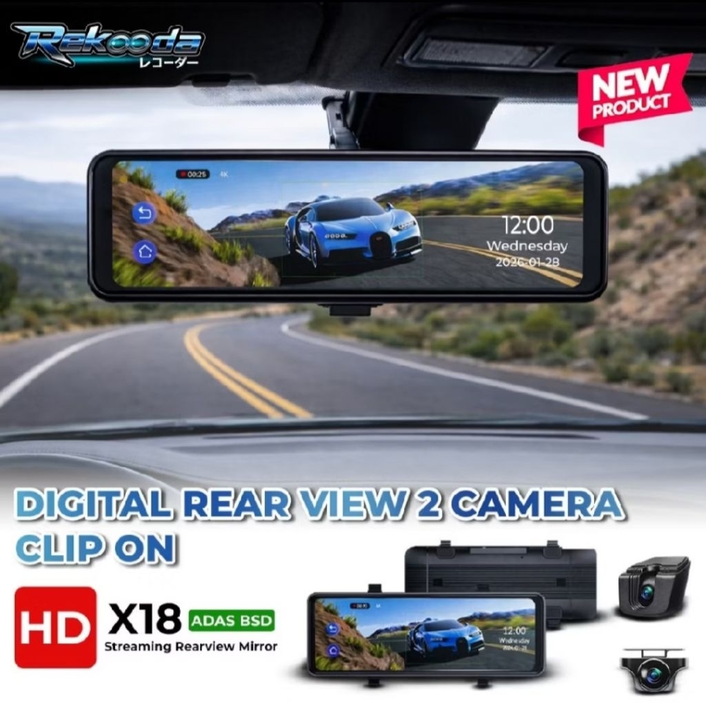 DVR Rekooda Kaca Spion Tengah Dashcam Mobil 4K Dual Camera