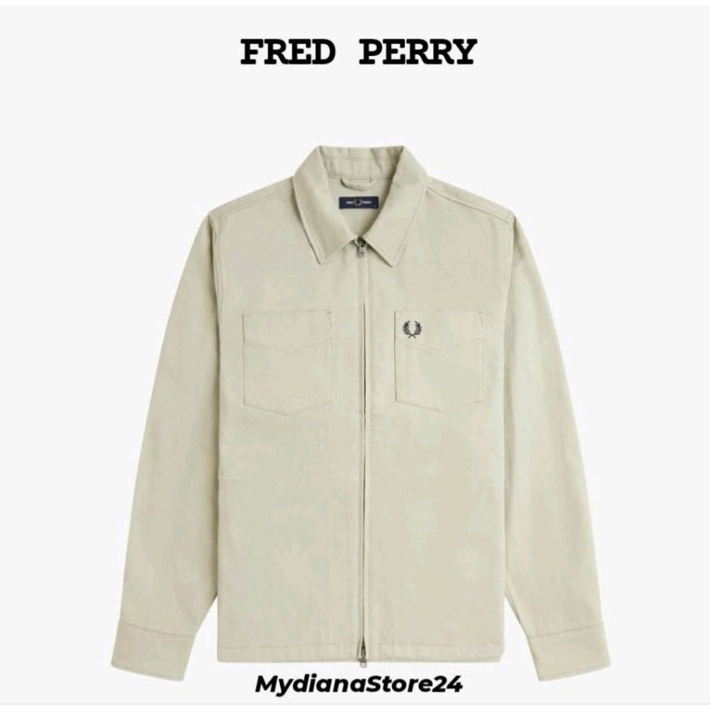 FRED PERRY - FRED PERRY TWILL ZIP THROUGH OVERSHIRT - LIGHT OYSTER