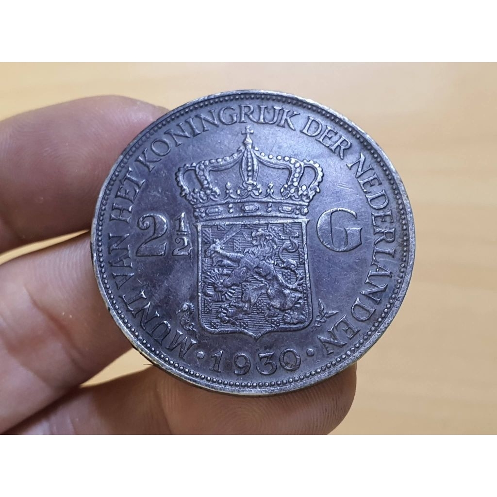Koin Perak Kuno Belanda 2½ Gulden Wilhelmina Tahun 1930 + wadah PCCB