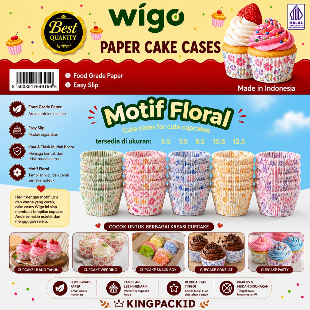 Cup Cake Wigo Motif Floral Warna Cantik Banyak Ukuran / Alas Roti Bulat Motif Floral / Cake Bakery C