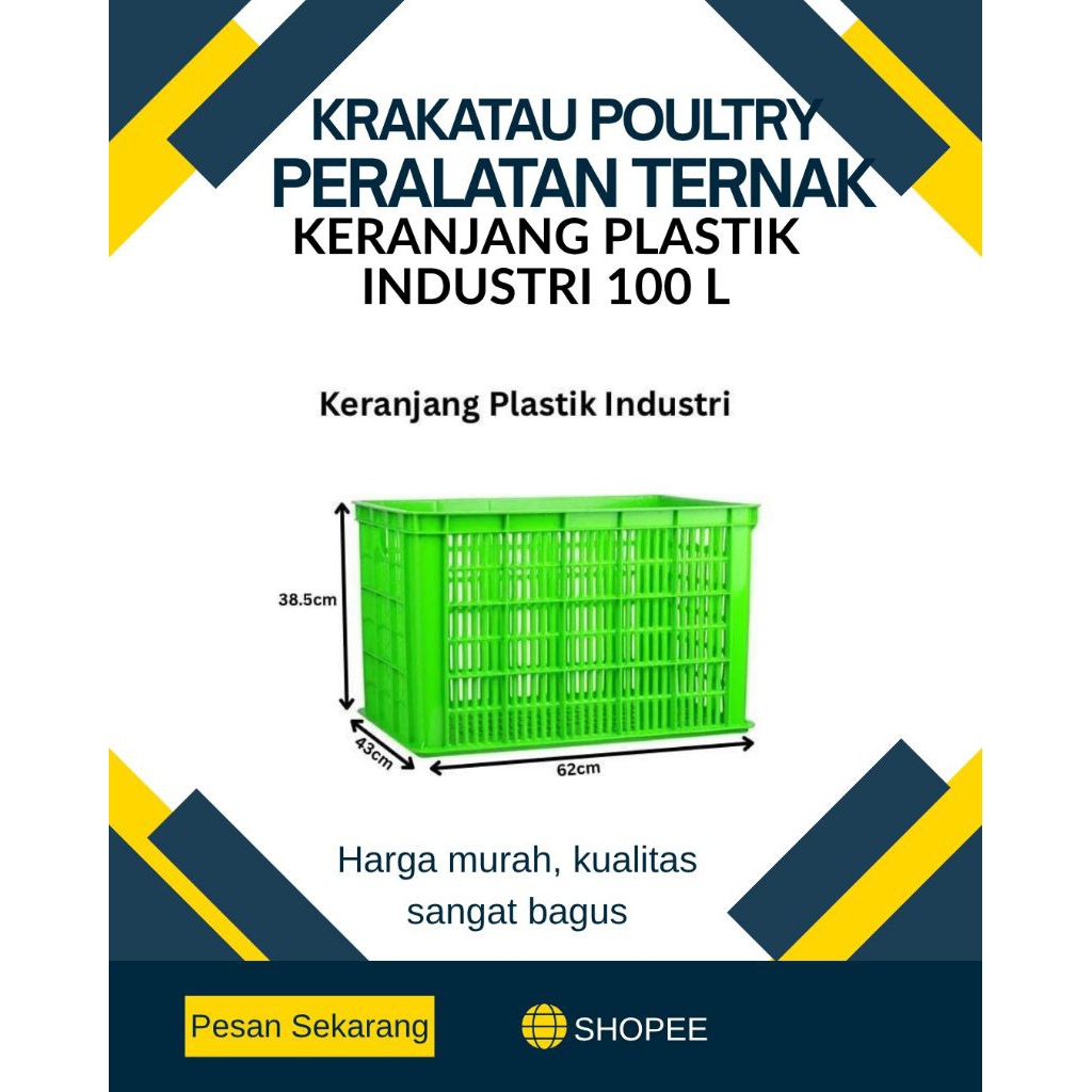 KERANJANG PLASTIK INDUSTRI 100 LITER - KERANJANG SERBAGUNA / KRAT INDUSTRI / KRAT MULTIFUNGSI