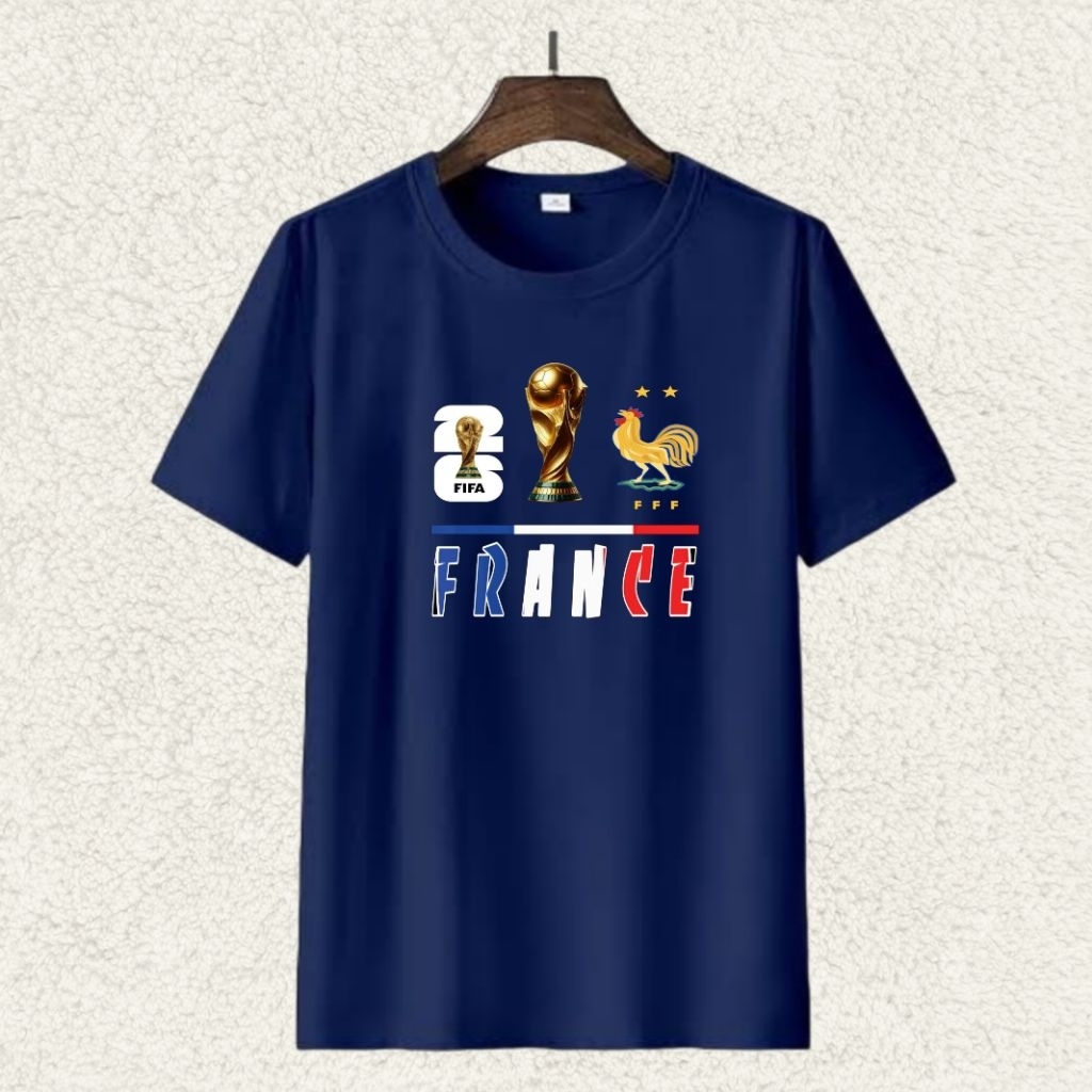 Baju kaos piala dunia timnas Prancis/Kaos lengan pendek biru donker