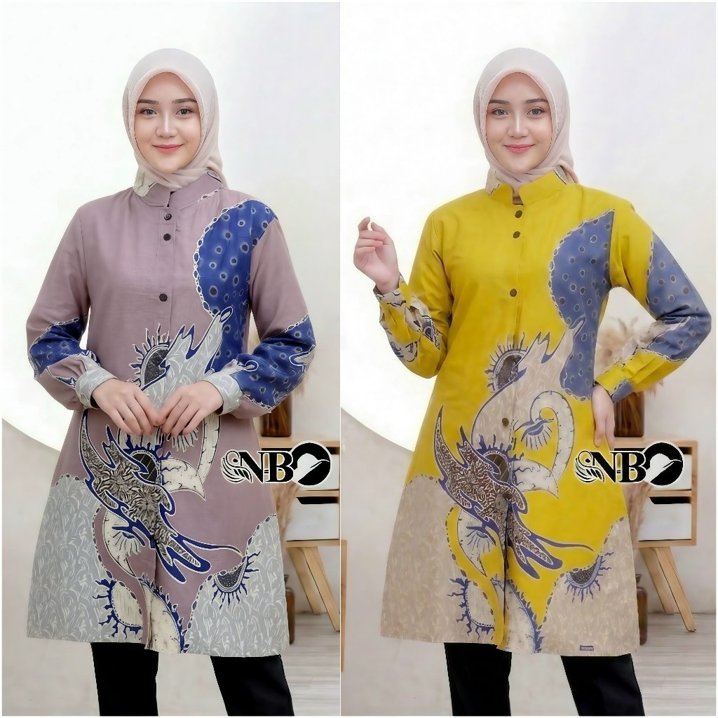 Couple Atasan Tunik Batik Wanita Blarak Kemeja Batik Pria
