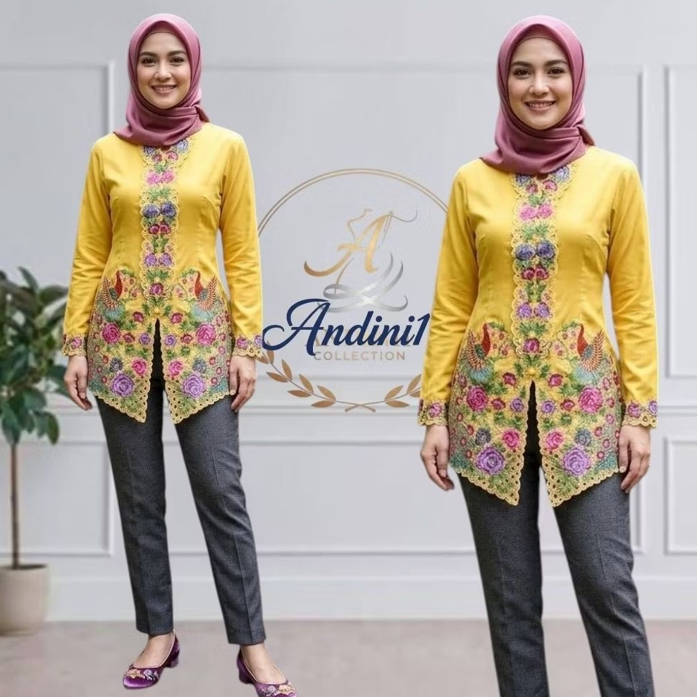 Andini Collection Kebaya Encim Jumbo Ld 140 Sulam Bordir Warna Motif Merak