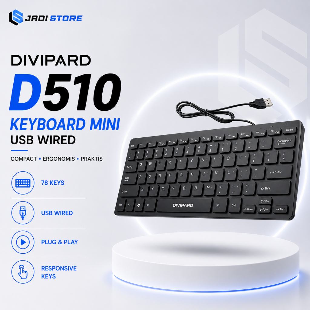DIVIPARD D510 Keyboard Mini USB Wired 78 Keys Keyboard Komputer Laptop Plug and Play Multimedia Ergo