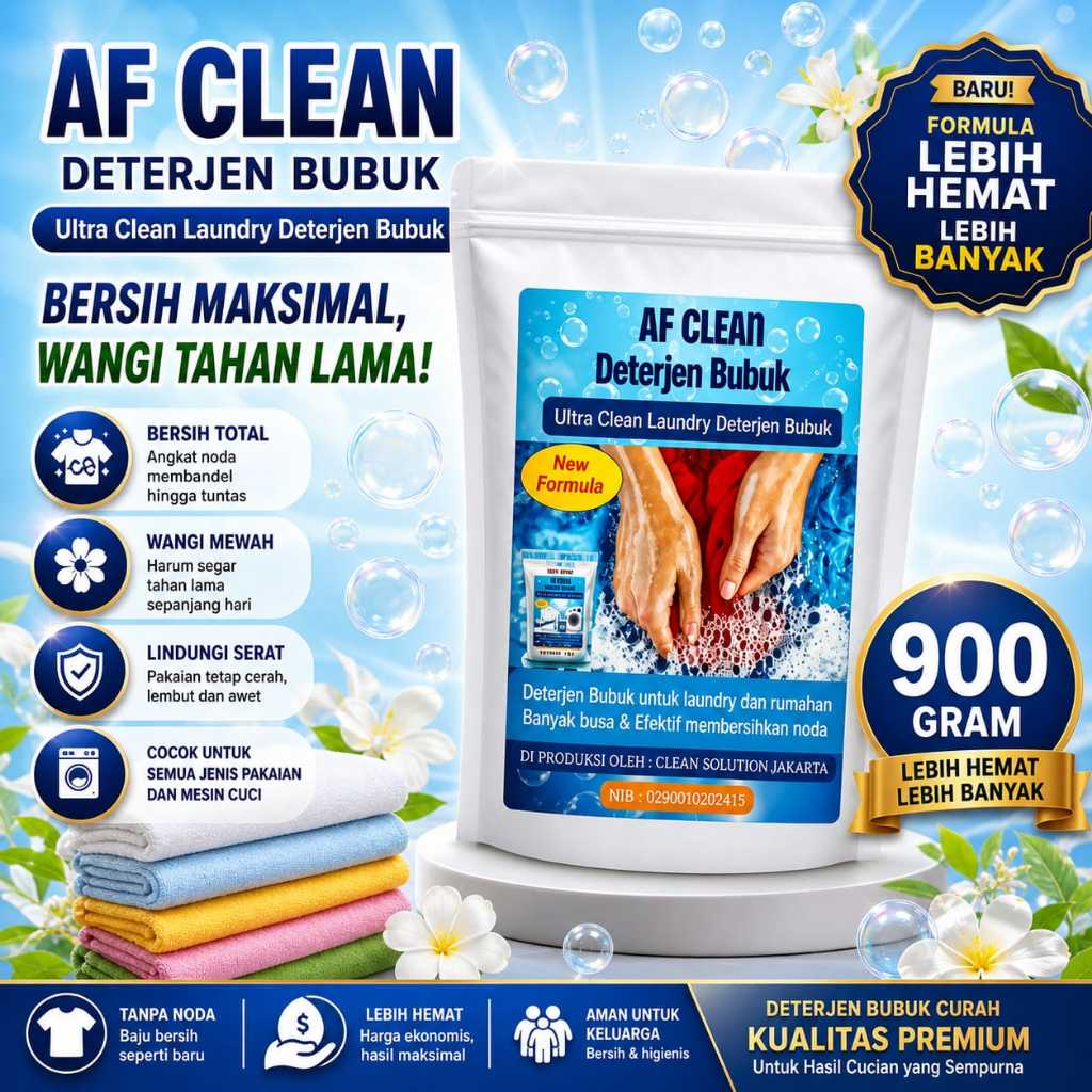 AF Clean Deterjen BUBUK ULTRA Powder 900gram - Deterjen Bubuk Curah 900gram Murah Deterjen matic