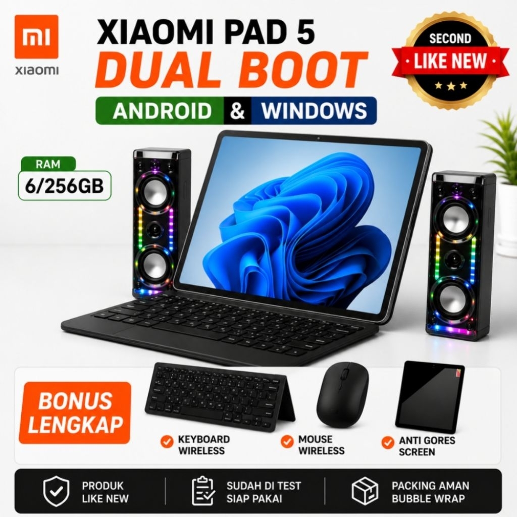 Mi Pad 5 RAM 6GB 256GB Dual OS Windows Android Second Mulus Bonus Lengkap