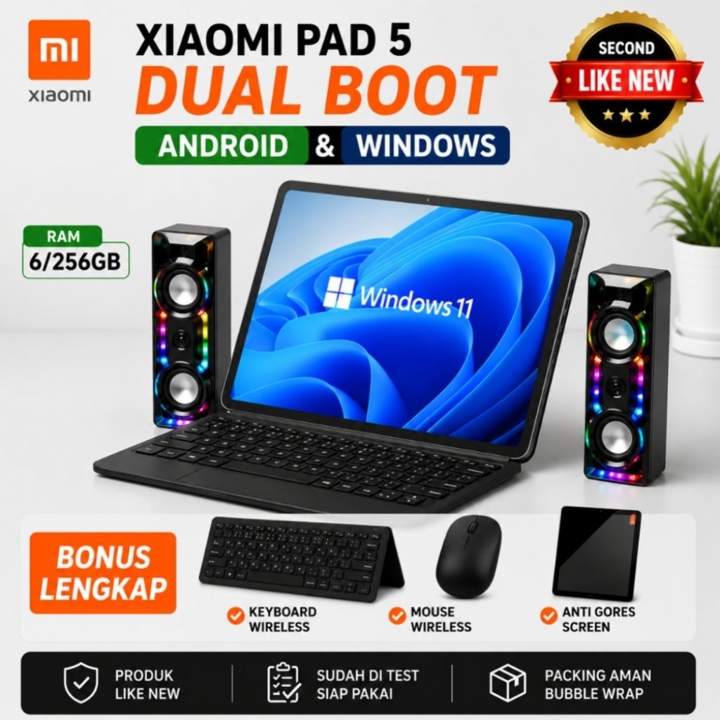Xiaomi Pad 5 RAM 6 256GB Dual System Windows Android Tablet Produktivitas Gaming
