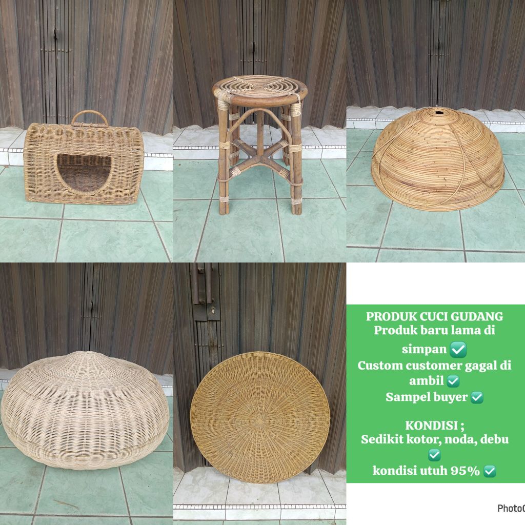 Cuci gudang aneka produk rotan serbaguna/meja rotan/bangku rotan/kap lampu rotan/rumah kucing anjing