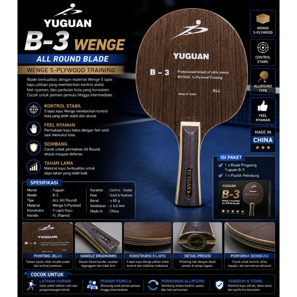 Blade Pingpong Yuguan B-3 Wenge ALL