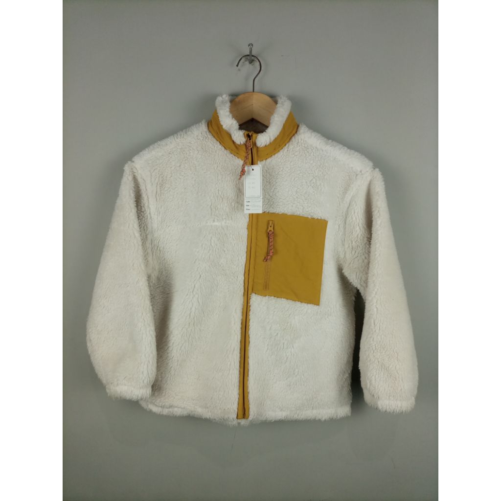 Jaket Topten Kids Sherpa Gembul Tebal_Putih Mustard_Like New_Size 140/Anak Usia 10-13 th