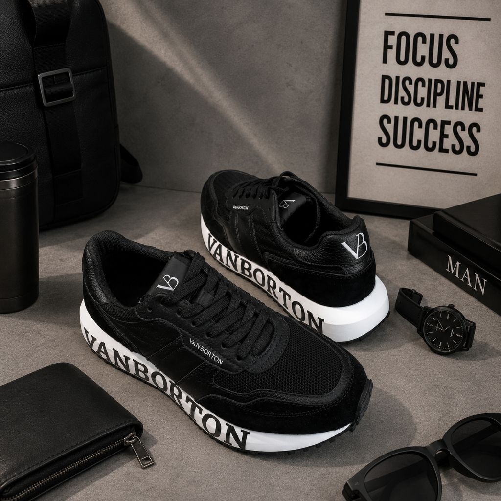 Sepatu Sneakers Pria Original VAN BORTON Anti Slip sepatu Putih putihSneakers pria Impor Belanda - V