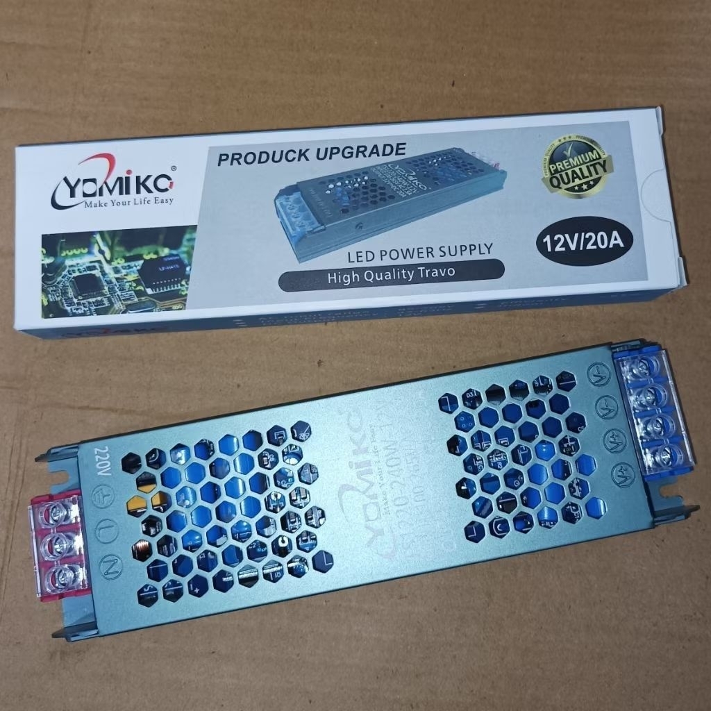 Promo Travo Led 12Volt YOMIKO 20A Power Supply CCTV Led Strip Aluminium Slim