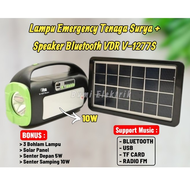 Lampu Emergency Tenaga Surya VDR V-1277S MP3 Radio Solar Cell / Paket Lampu Panel Surya VDR V1277S +