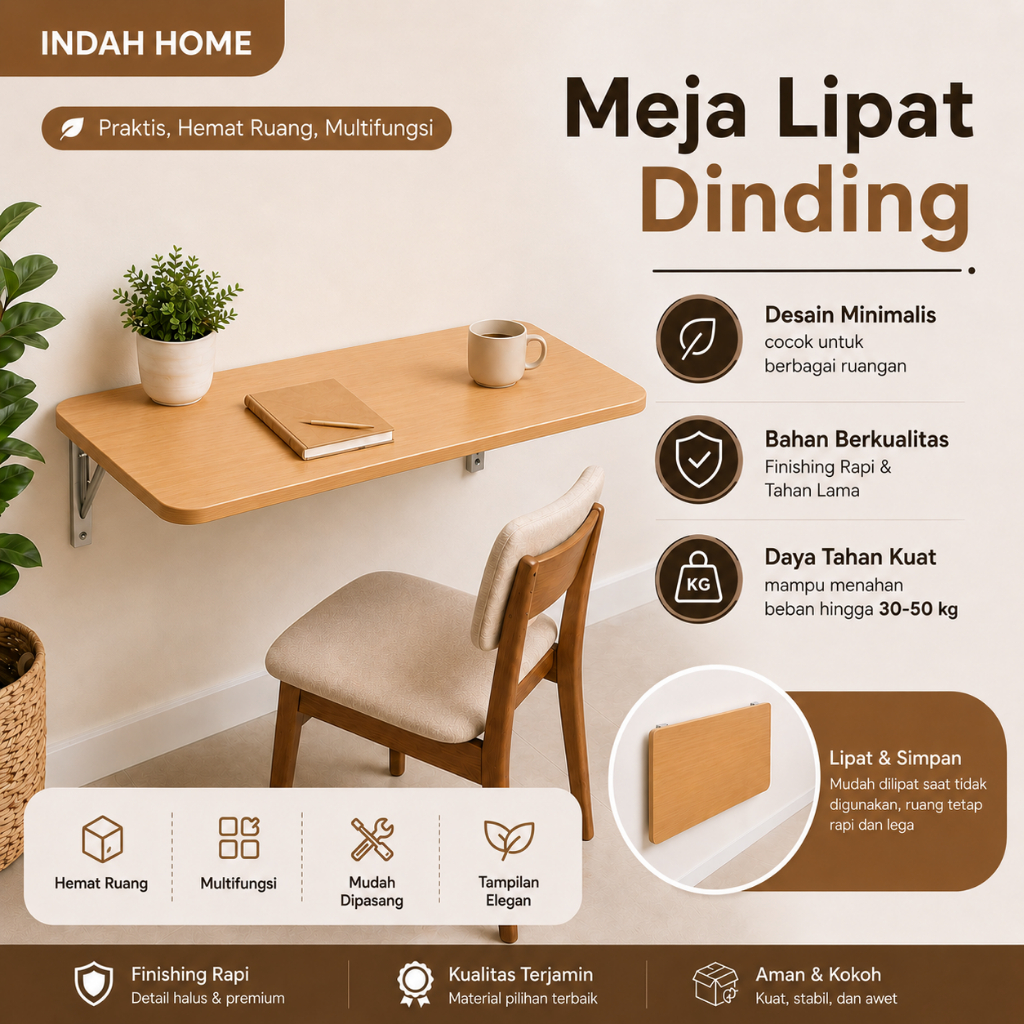 Meja Lipat Dinding / Meja Gantung / Meja Komputer Rak Dapur Ambalan Dinding Minimalis Ukuran Kecil -