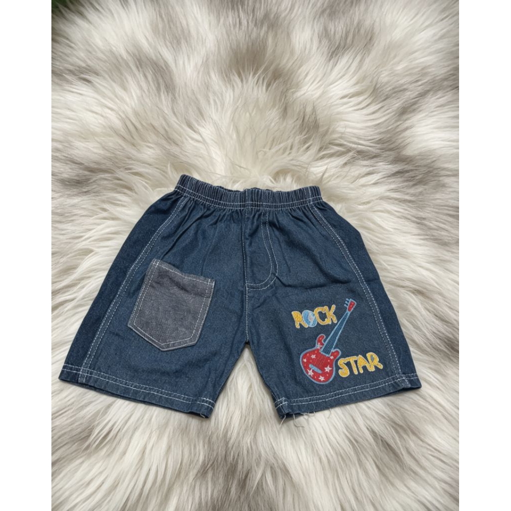 Celana Pendek Anak Laki Laki 2-3 Tahun Jeans Denim Motif Rock Star