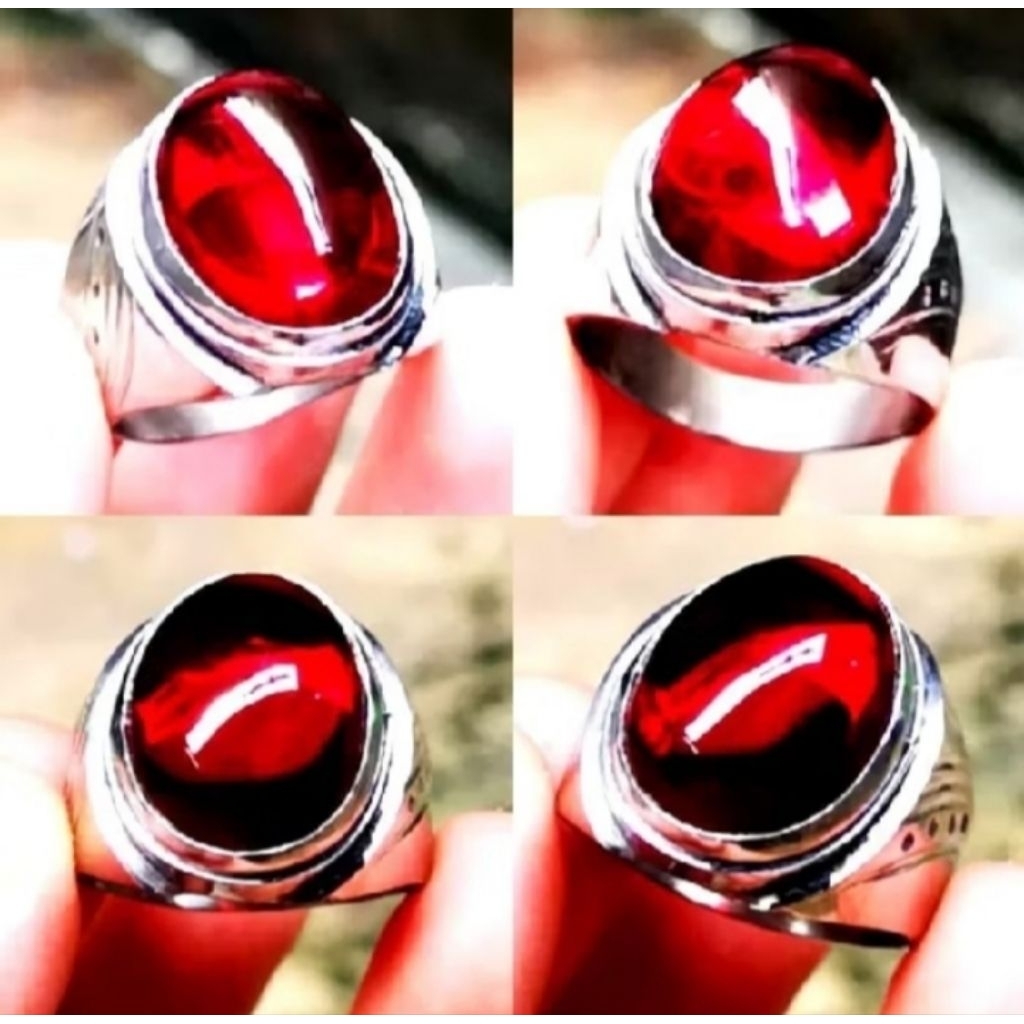 Cincin Batu Akik Merah Siam Ring Monel