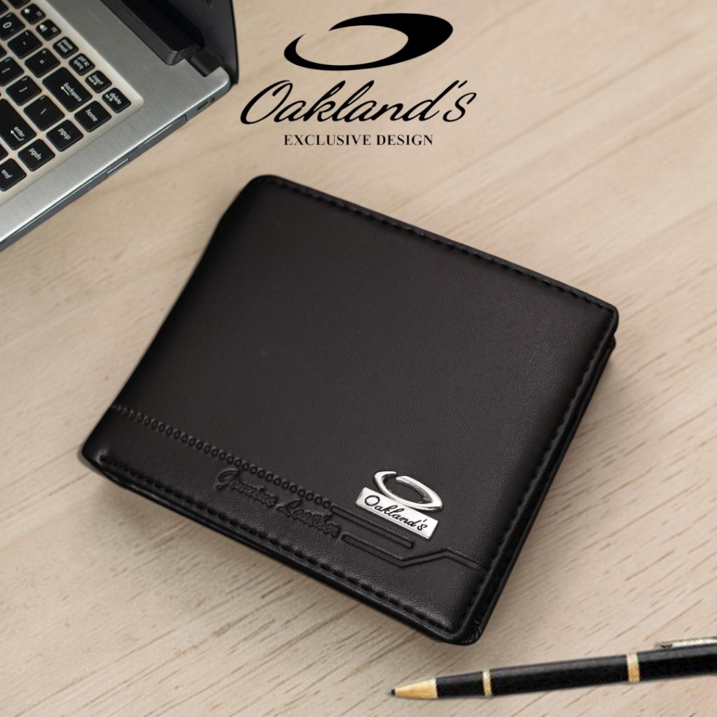 OAKLAND'S Dompet Pria Lipat Dua Bahan Kulit Sintetis PVC Free Box | Hitam Cokelat | MDA 01GL