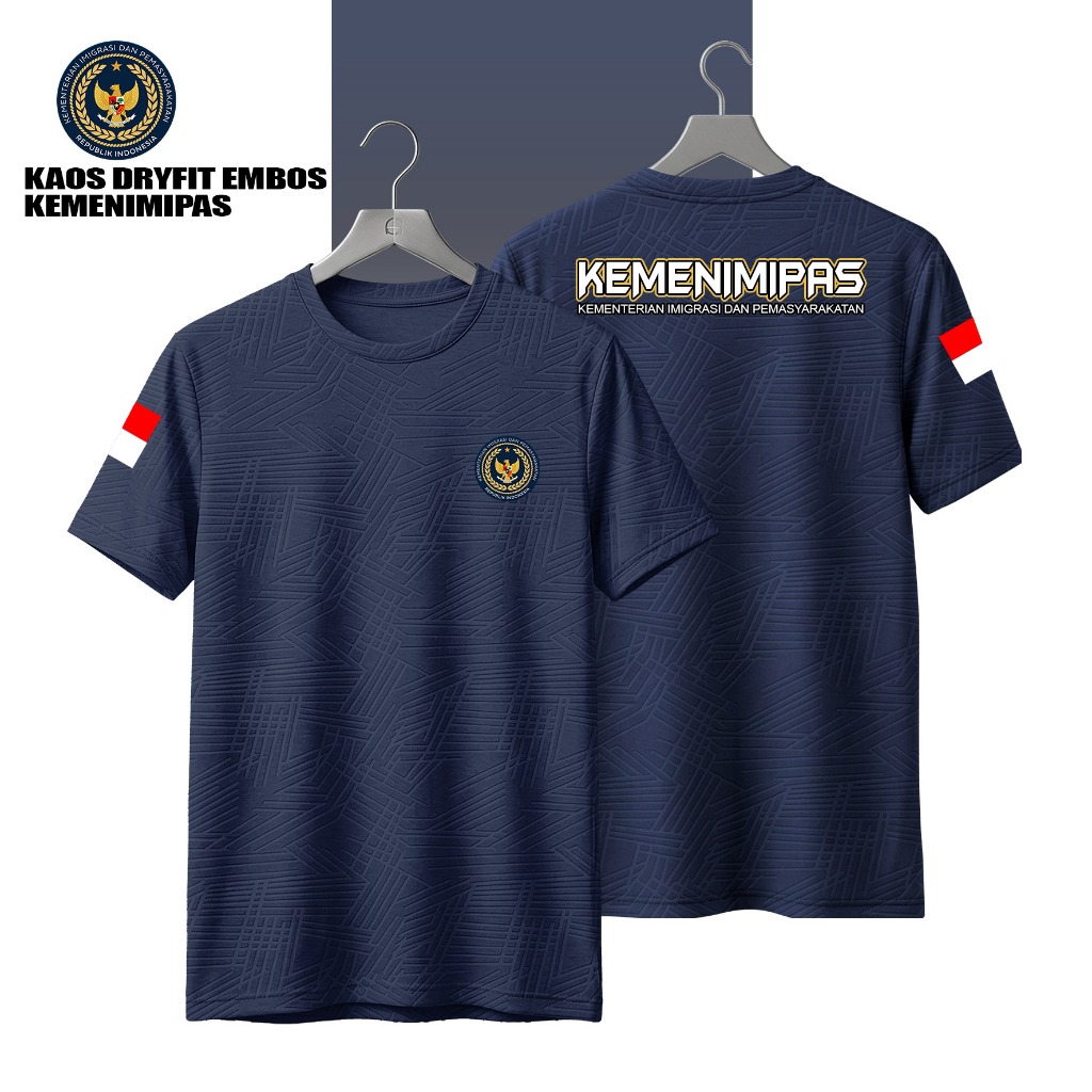 Kaos Dryfit Embos Kemenimipas Biru Dongker Logo Garuda Lengan Bendera Indonesia