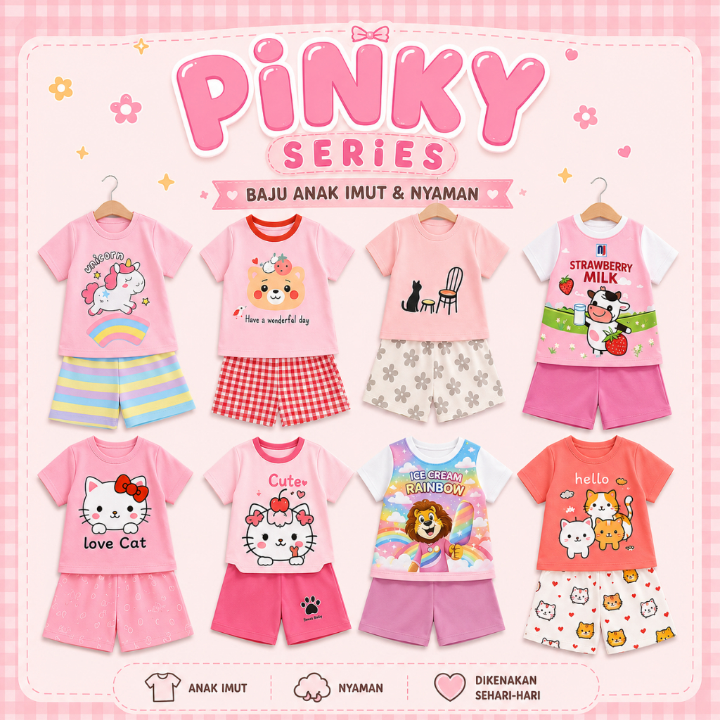 NAJWA - Setelan Sablon Anak Perempuan Pinky Series / Oneset Anak Santai 1040