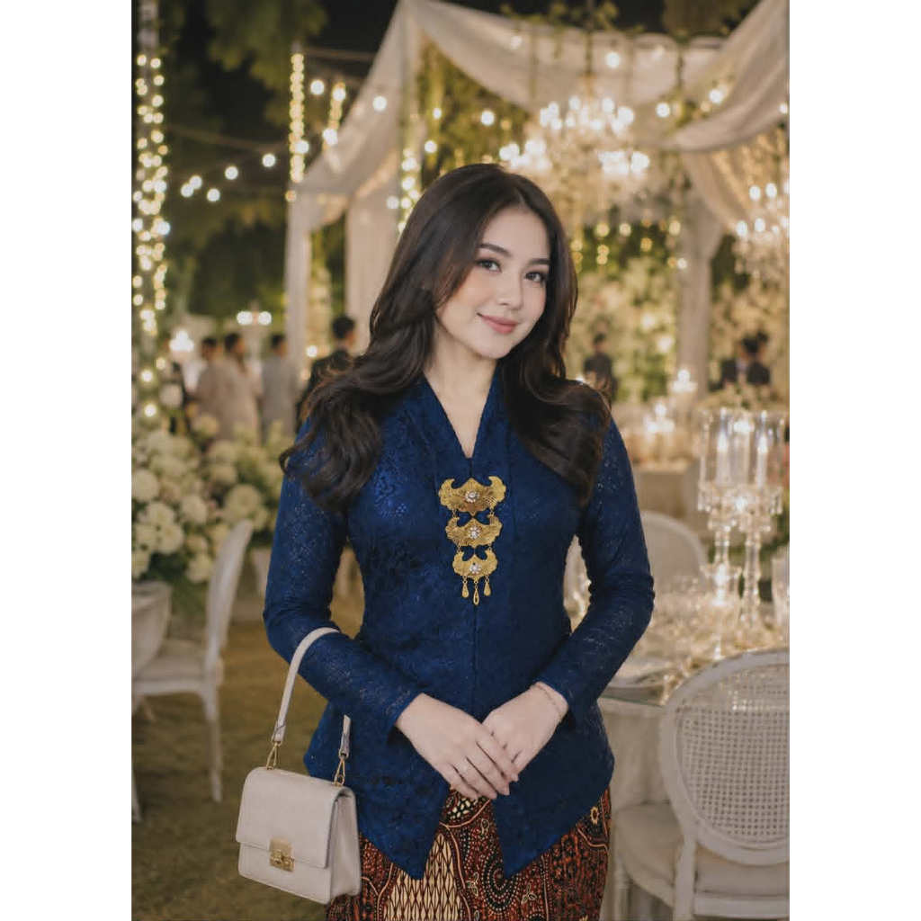 Limited Kebaya Jadi Modern Medan Kebaya Kartini Brokat Lapis Full Furing Katun Biru Navy Lengan Panj