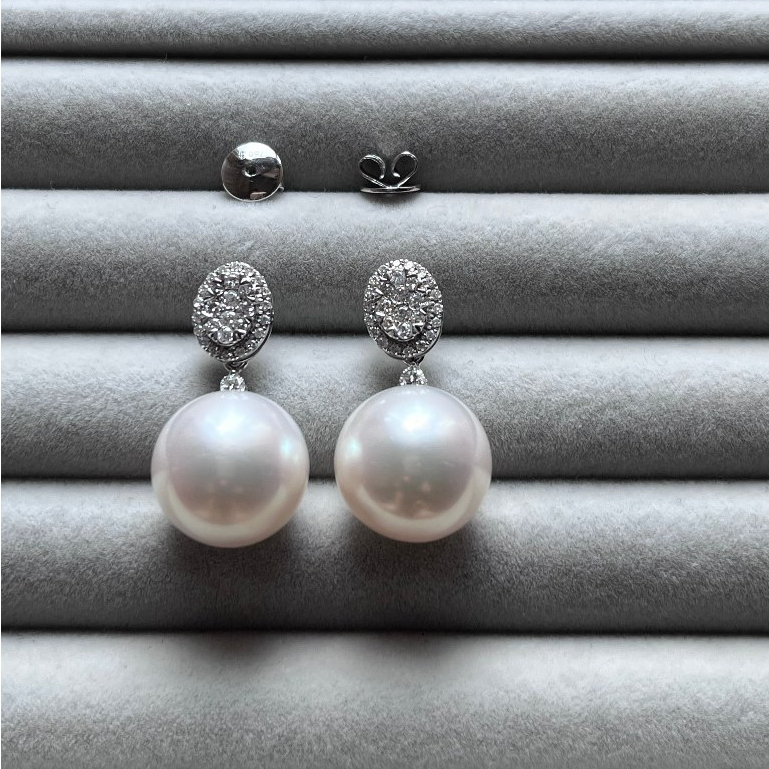 Anting / giwang berlian emas putih mutiara air laut 024