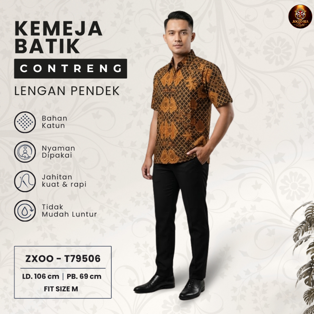 Kemeja Batik Pria Lengan Pendek Premium Klasik Hem Batik Solo - Contreng Ria Batik Solo