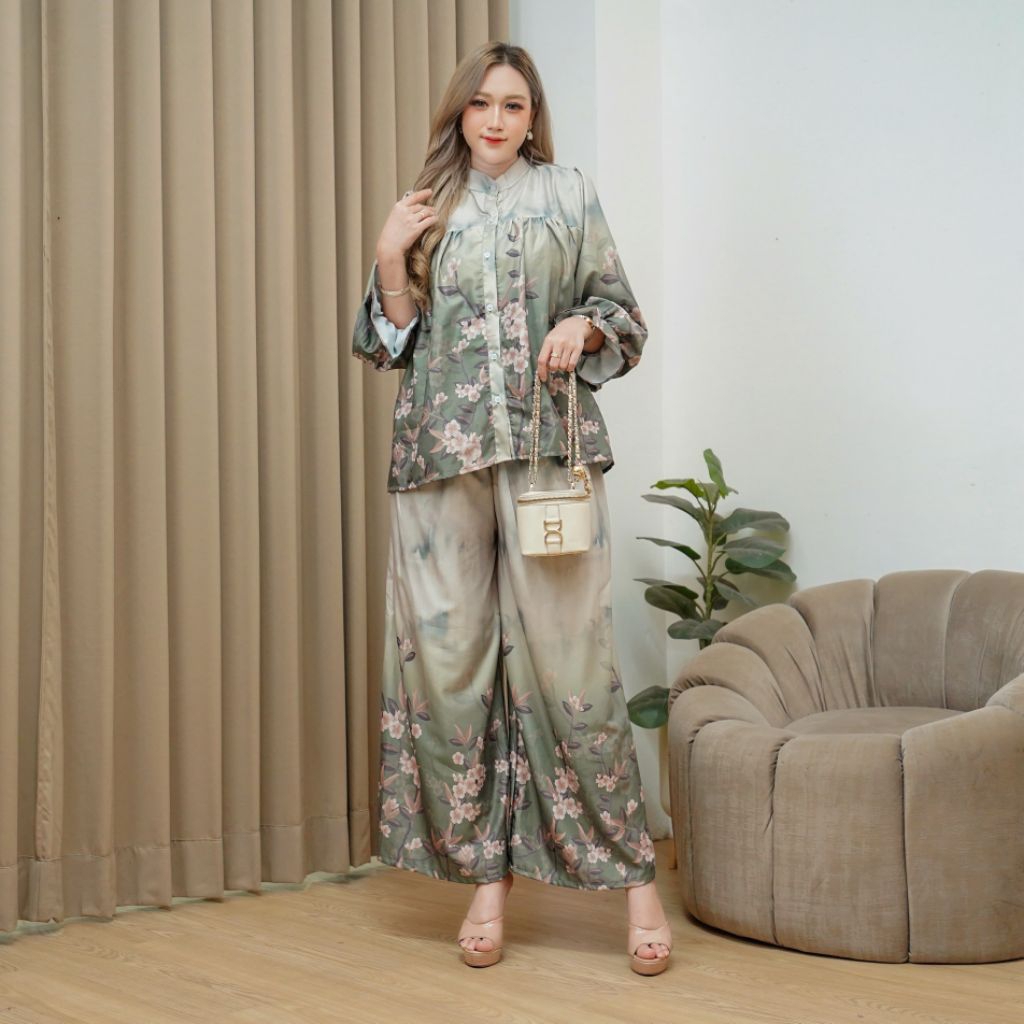 one set mewah Leonard richi LD 115 setelan kulot jumbo motif bunga tebal dan jatuh