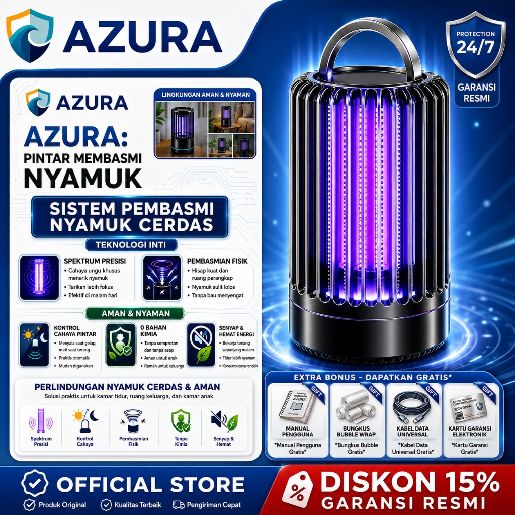 AZURA Lampu Pembasmi Nyamuk UV Perangkap Otomatis Sensor Cahaya Aman Bayi Hemat Listrik Anti DBD