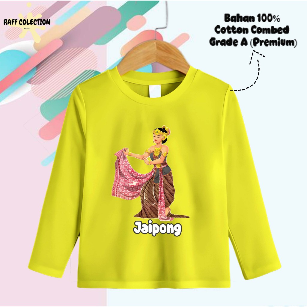 [FREE NAMA] Baju Kaos Anak Lengan Panjang Motif KARAKTER TARI JAIPONG Bahan Premium