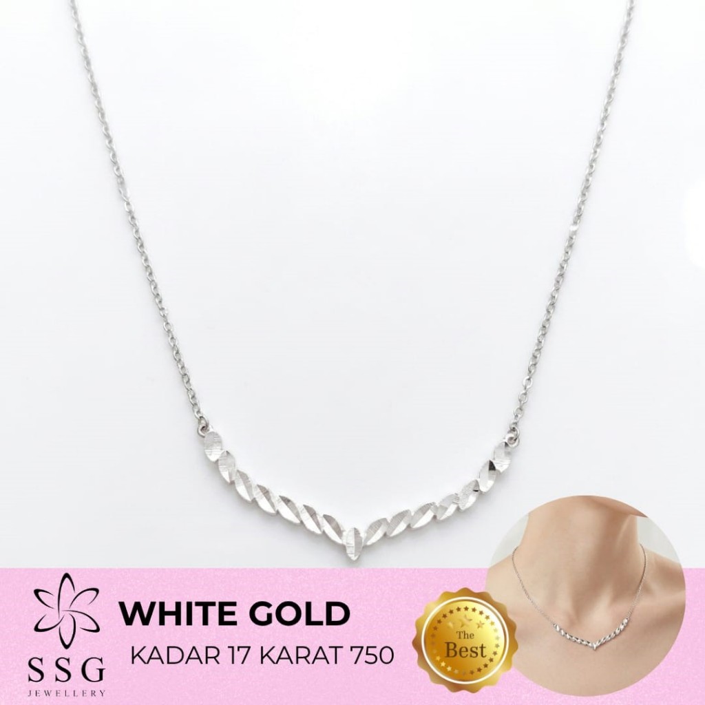 Kalung Rantai Liontin Daun White Gold / Emas Putih 17K - SSG JEWELLERY